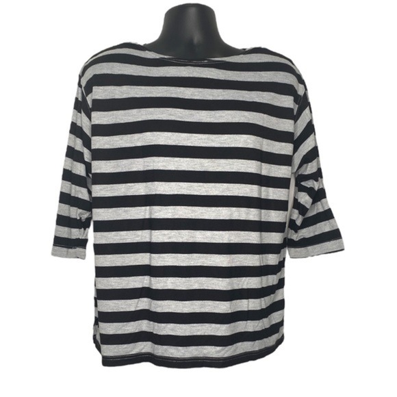 Separate Issue Boatneck Striped Long Sleeve Shirt (Size: XL, Color: Black/Grey) - Picture 1 of 3
